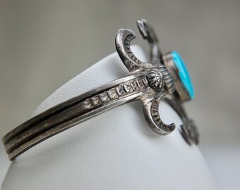 Vintage Navajo Turquoise Sterling Silver Cuff Bracelet, Henry