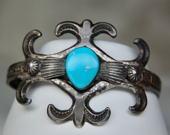 Vintage Navajo Turquoise Sterling Silver Cuff Bracelet, Henry