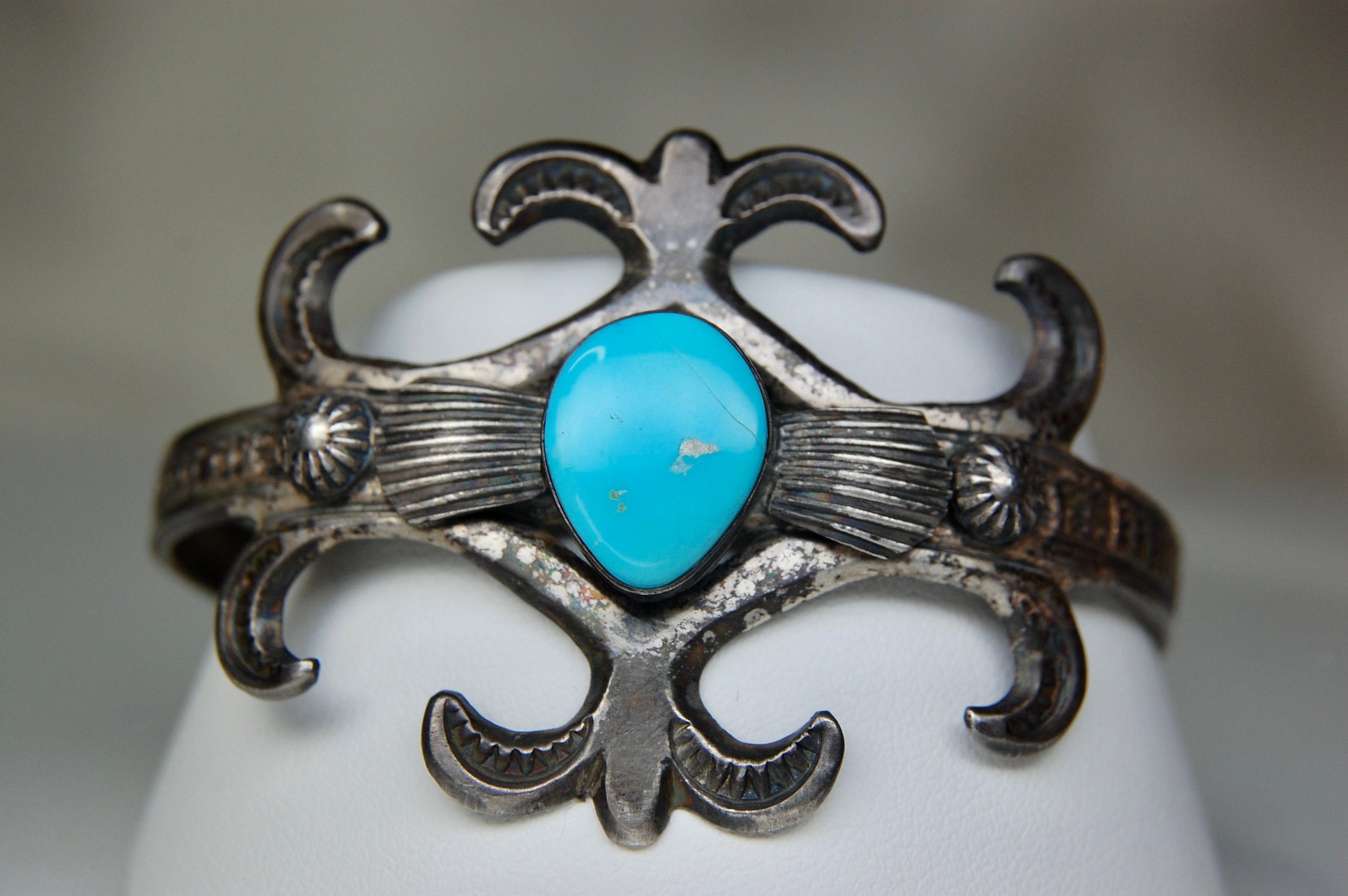 Vintage Navajo Turquoise Sterling Silver Cuff Bracelet, Henry