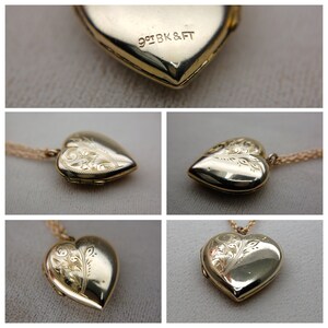 Retro Floral Foliate Heart Locket, Hand Chased, 9ct Front & Back, Canadian, Pendant Necklace, Vintage, Optional Chains, c.1930's-50's, 3.90g image 10