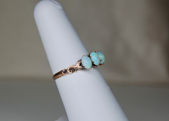 Edwardian Era 10k Opal Carved Half Hoop Ring, Cab… - image 7