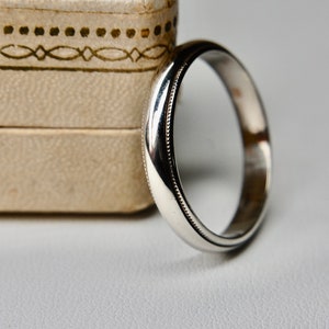 Antique 14k White Gold Milgrain Wedding Band, c.1920s, Size 12
