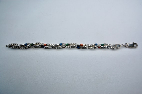 Sterling Silver & Art Glass Bead Rope Twist Brace… - image 9