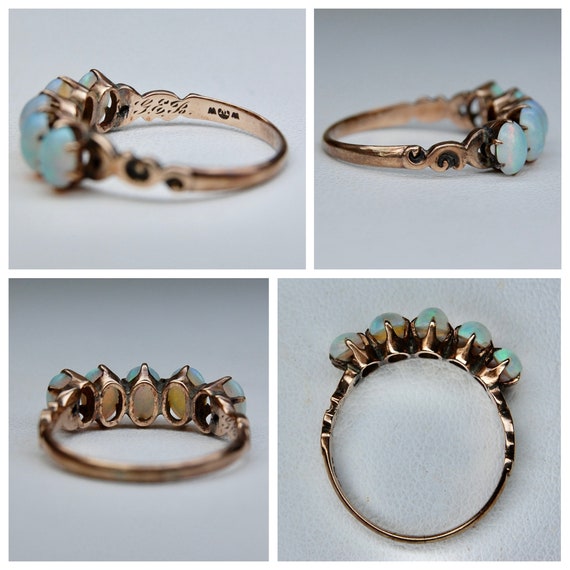 Edwardian Era 10k Opal Carved Half Hoop Ring, Cab… - image 10