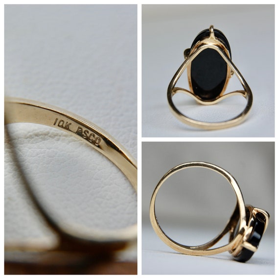 Retro Onyx and Diamond Ring in 10k Gold, Oval, Fl… - image 10