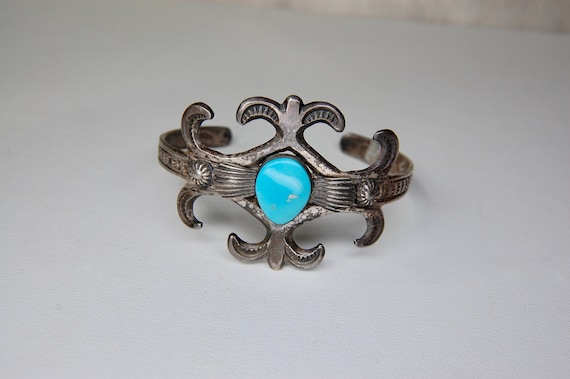 Vintage Navajo Turquoise Sterling Silver Cuff Bracelet, Henry