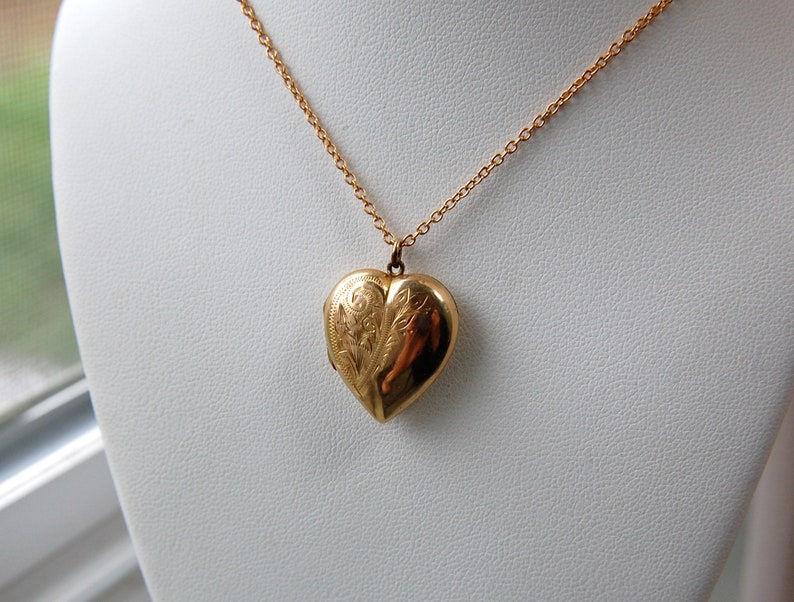 Retro Floral Foliate Heart Locket, Hand Chased, 9ct Front & Back, Canadian, Pendant Necklace, Vintage, Optional Chains, c.1930's-50's, 3.90g image 8