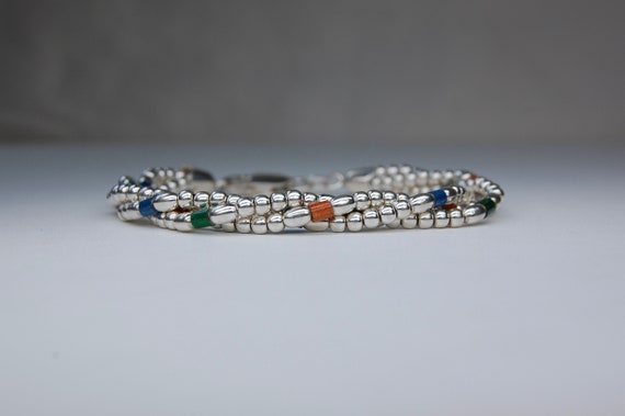Sterling Silver & Art Glass Bead Rope Twist Brace… - image 3