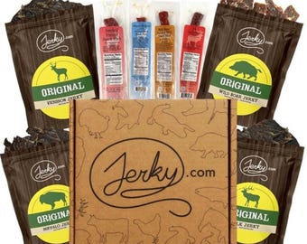 8 pc. Exotic Jerky Gift Box for Dad - Wild Game Venison, Elk, Buffalo, Wild Boar Beef Jerky | Father’s Day Meat Gift