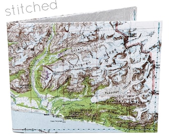 BILLFOLD - Stitched Tyvek, Explorer Alaska Map printed Tyvek Wallet