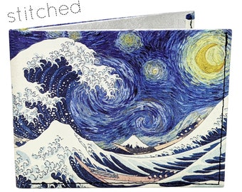 Starry Night & Great Wave BILLFOLD - Stitched Tyvek, printed Tyvek Wallet