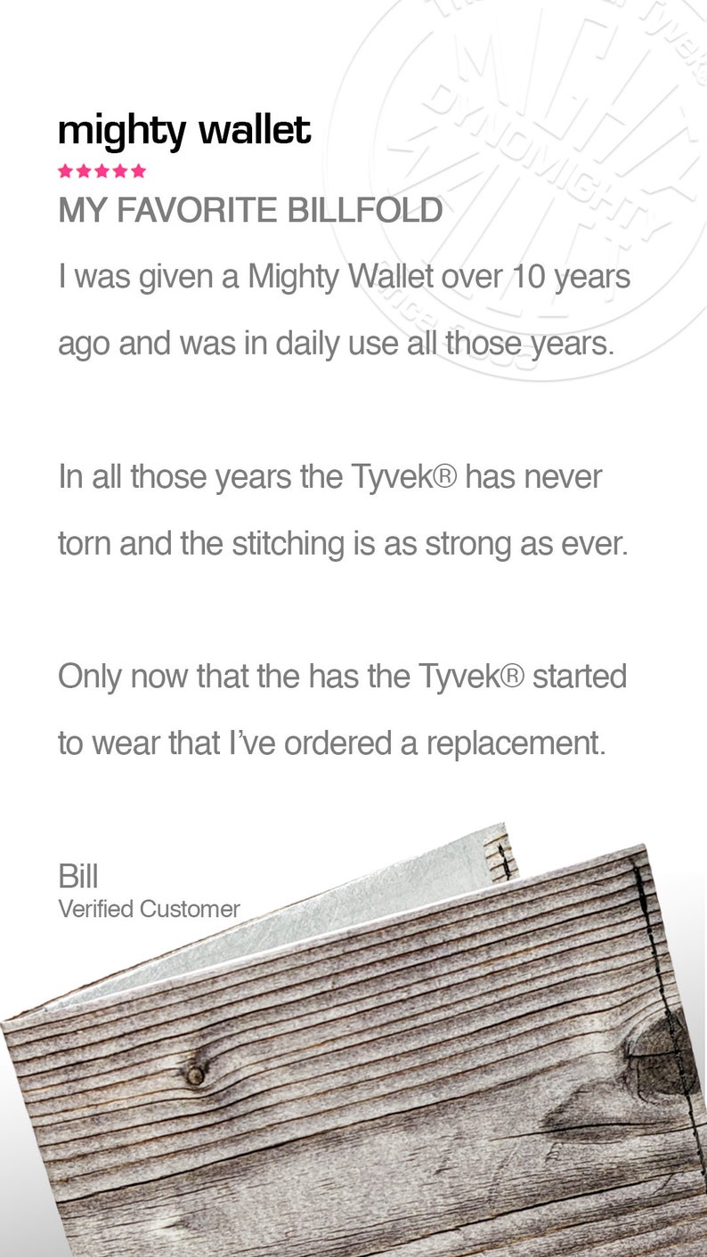 BILLFOLD Stitched Tyvek, Wood grain printed Tyvek Wallet image 6