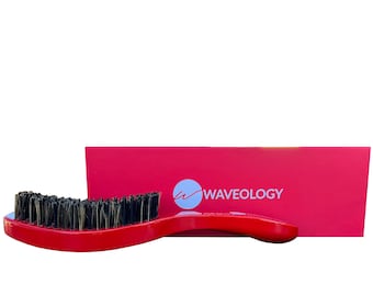 360 Wave Brush- Red Rectangular Curved with Handle - (Medium Hard Bristles)