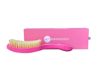 360 Wave Brush- Pink Rectangular Curved with Handle - (Medium Boar Bristles)