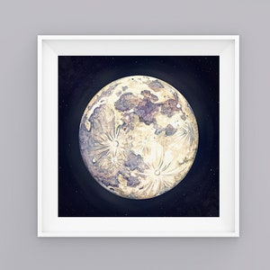 Full Moon Watercolor Print: Starry Night Sky Painting (Digital Download)