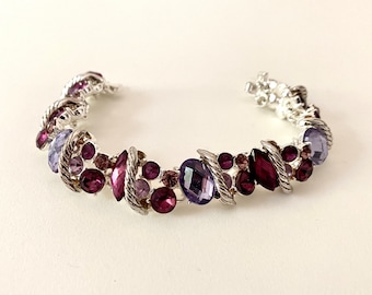 Vintage Napier Rhinestone Bracelet: Silver Tone Lavender Purple Jewelry