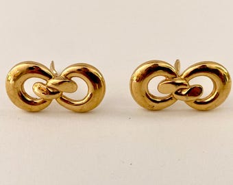 Monet Gold Tone Vintage Clip On Earrings, Modern Signed Knotted Bowtie 1980s Chunky Clips