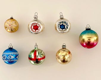 Vintage Mercury Glass Indent Reflector Round and Shiny Brite Christmas Tree Ornaments