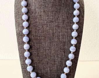 Milor Italy Blue Lace Agate Necklace, Sterling Silver Magnetic Clasp, 24"
