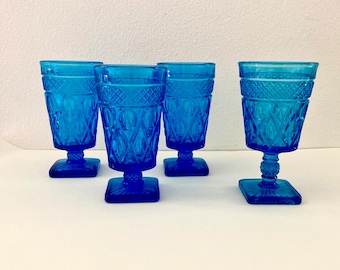 Vintage Imperial Glass Cape Cod Goblet: Heritage Blue MCM Barware