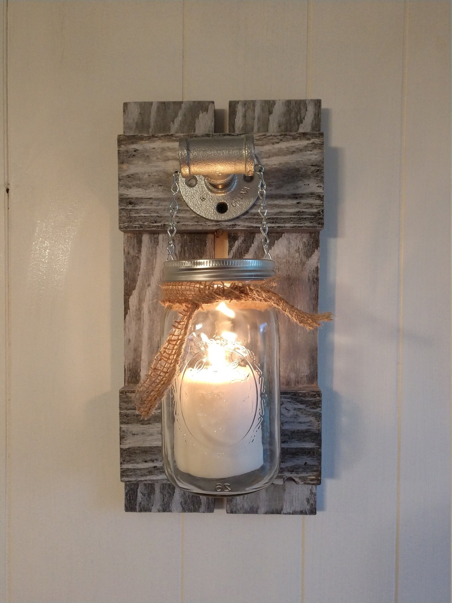 Rustic farmhouse hanging mason jar candle holder with rough Etsy