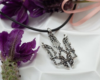 Ukrainian Trident "Vizerunok". Sterling silver Ukrainian symbolic Tryzub pendant for men.