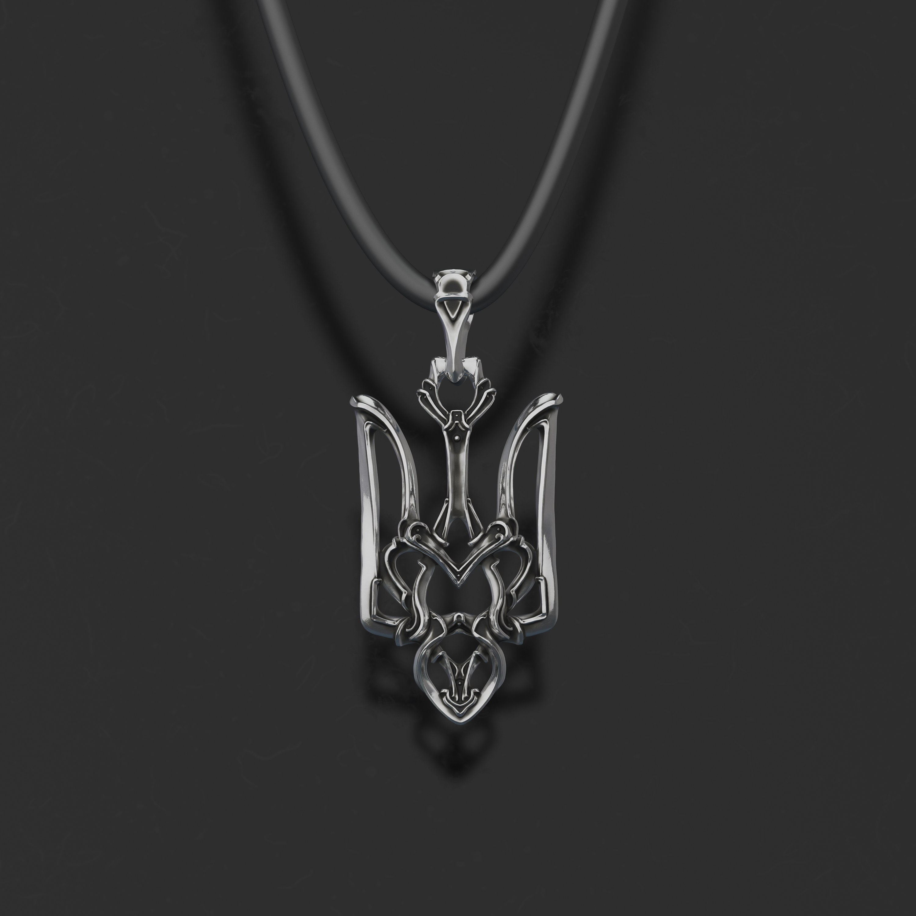 Pendentif Trident Ukrainien (Tryzub) En Argent 925 - Cordon Inclus | Neuf Sans Emballage, Pour Homme
