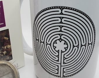 Labyrinth White Ceramic Mug, Inspirational Saying, 15oz