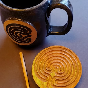 Handcrafted Solid Wood Handheld Meditative Cretan Labyrinth, with Stylus, 3 1/2 inch dia