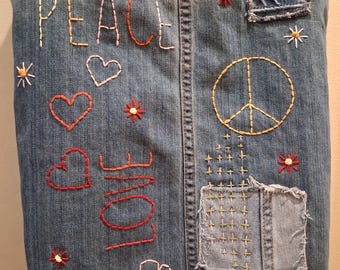 Handmade Denim Market Bag or Large Purse Made with Recycled Materials by Bird