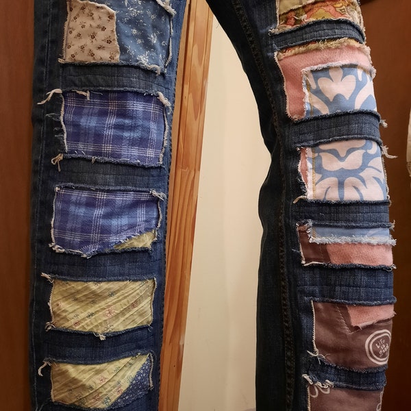 Upcycled Distressed Boyfriend Jeans Waist 32 Levi's by: Bird