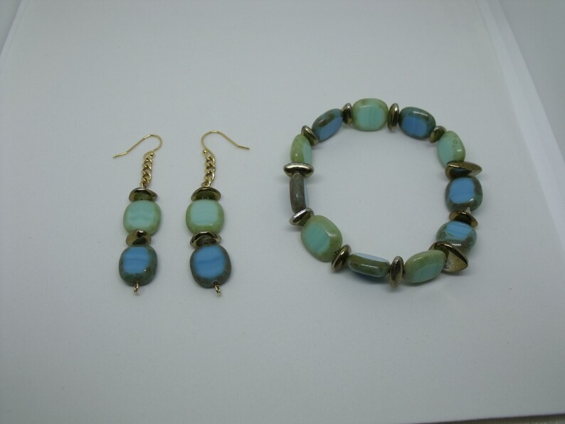 Turquoise Jewelry-Matched Jewelry Set-Aquamarine Jewelry-Arm Candy-Friendship Earrings-Homemade Jewelry-Rectangle Beads-Perfect Gift for Her
