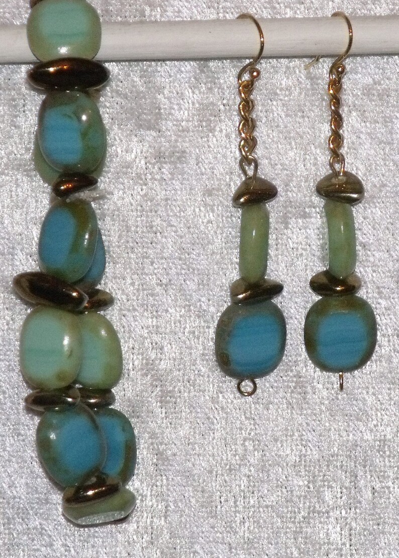 Turquoise Jewelry-Matched Jewelry Set-Aquamarine Jewelry-Arm Candy-Friendship Earrings-Homemade Jewelry-Rectangle Beads-Perfect Gift for Her
