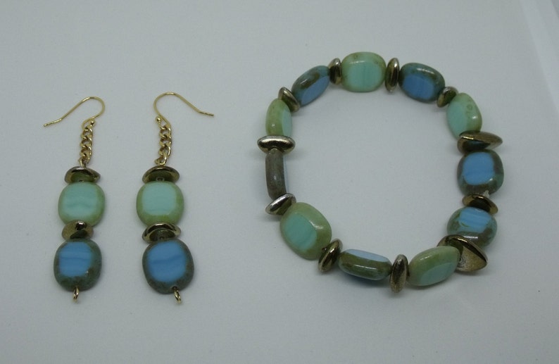 Turquoise Jewelry-Matched Jewelry Set-Aquamarine Jewelry-Arm Candy-Friendship Earrings-Homemade Jewelry-Rectangle Beads-Perfect Gift for Her
