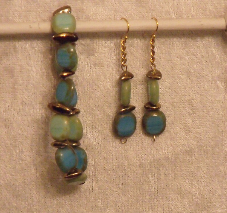 Turquoise Jewelry-Matched Jewelry Set-Aquamarine Jewelry-Arm Candy-Friendship Earrings-Homemade Jewelry-Rectangle Beads-Perfect Gift for Her