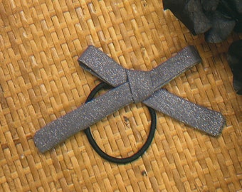 solid grey glitter skinny bow hair elastic