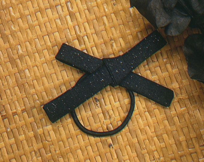 solid black glitter skinny bow hair elastic