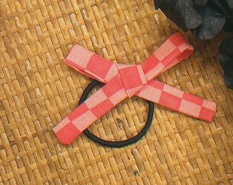 bright pink checker print skinny bow hair elastic