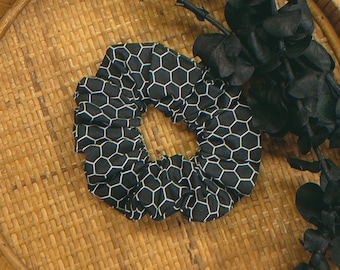 black and white hexagon honeycomb print regular scrunchie