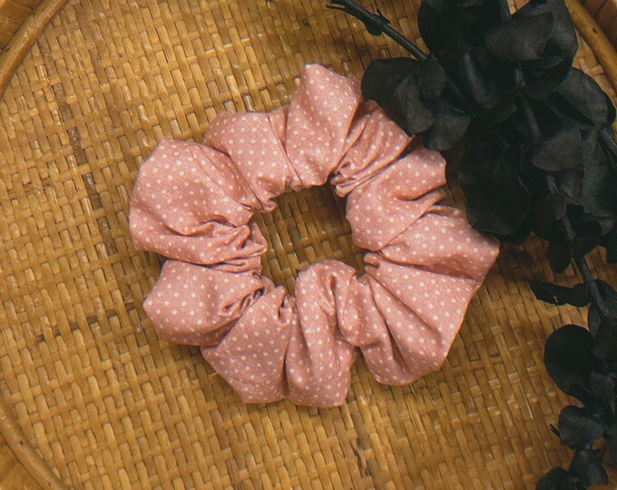 blush pink and white polka dot print regular scrunchie