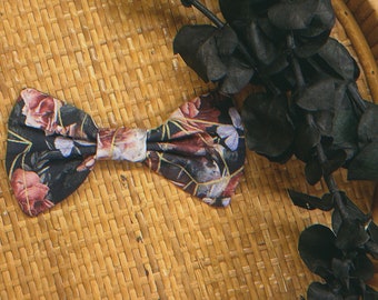 black and metallic gold floral hair bow clip