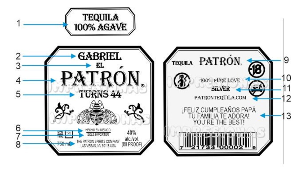 PATRON tequila label customizable is delivered in JPG and Etsy