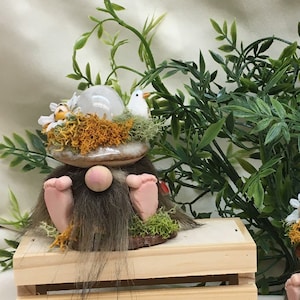 Woodland Rustic Mushroom Gnome: Miniature Ceramic Gnome