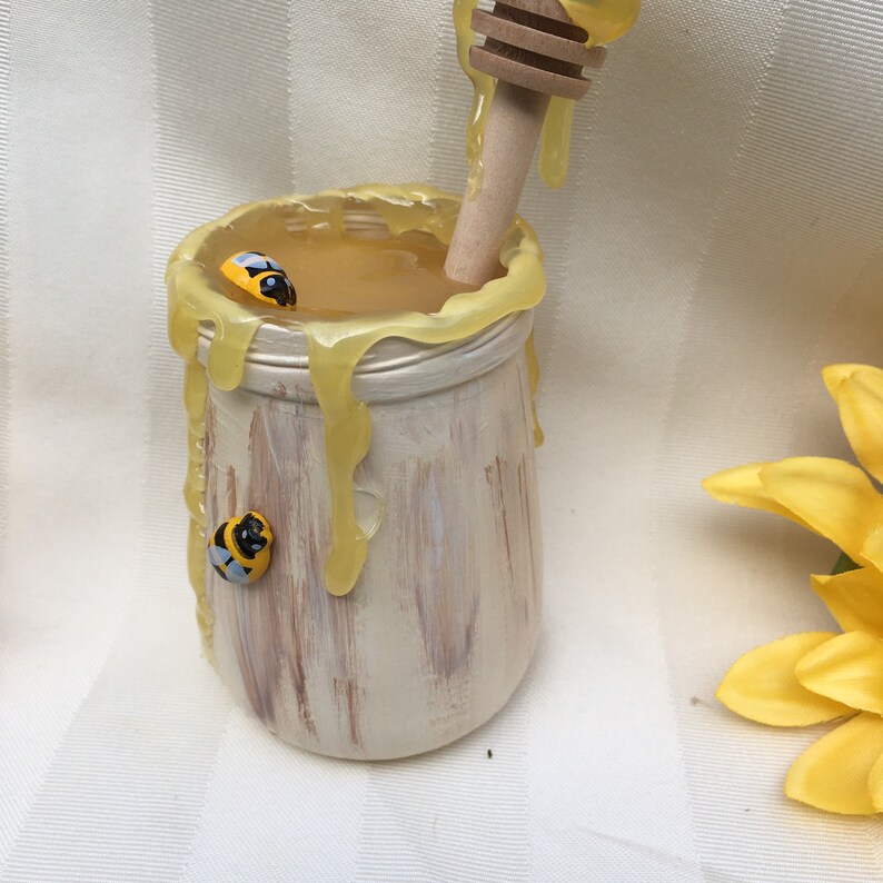 Honey pot with dipper tiered tray decor farmhouse bees Etsy