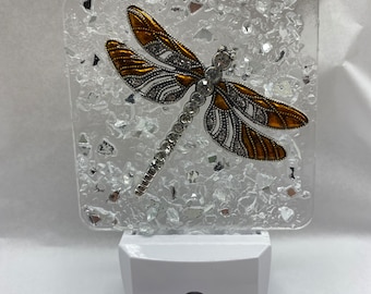 Dragonfly night light insect nightlight copper/ gold colored wings