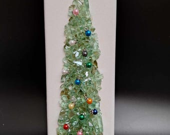 Crushed Glass Christmas tree green  with multi color  ornaments large star
