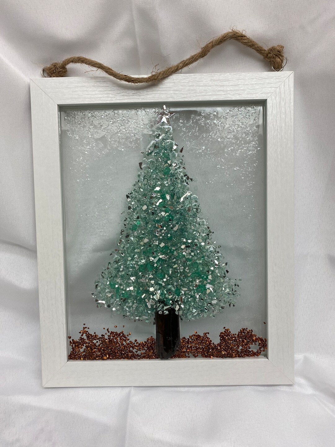 Crushed Green Glass Christmas Tree Wall Window Hanging With Star ...