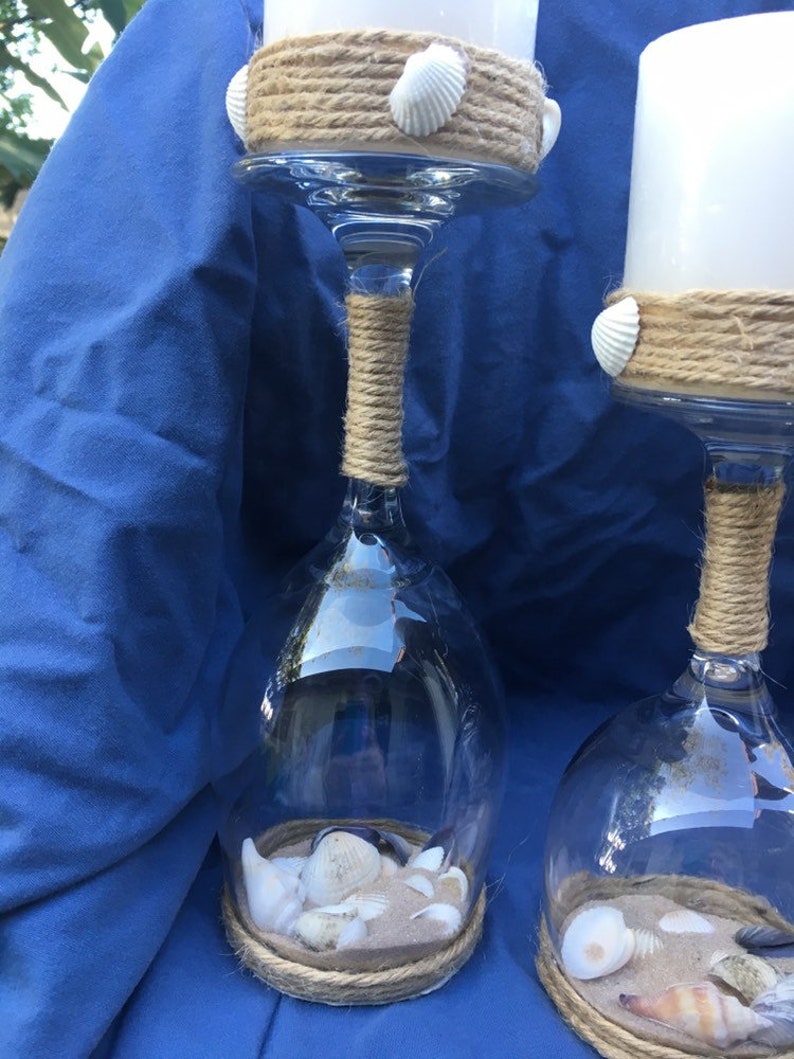 Wine Glass Candle Holders with sand and shellsSET OF 3 Etsy