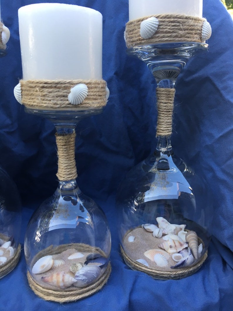 Wine Glass Candle Holders with sand and shellsSET OF 3 Etsy