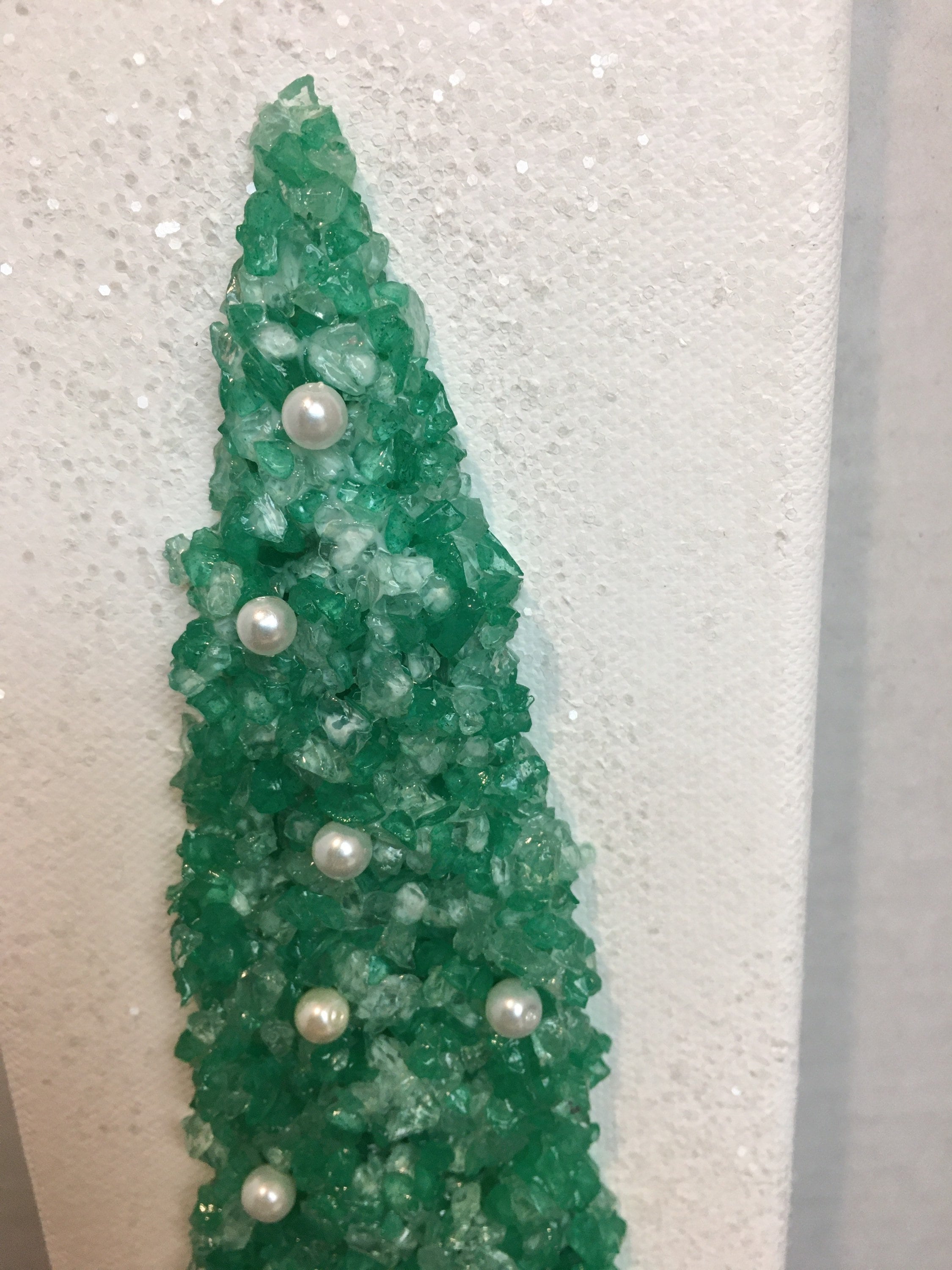 Crushed Glass Christmas tree two toned green with white beads Etsy